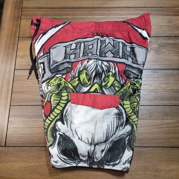 Tony Hawk Swim Trunks Sketched Snake & Skateboard Burgundy - Size XL - Picture 3 of 6